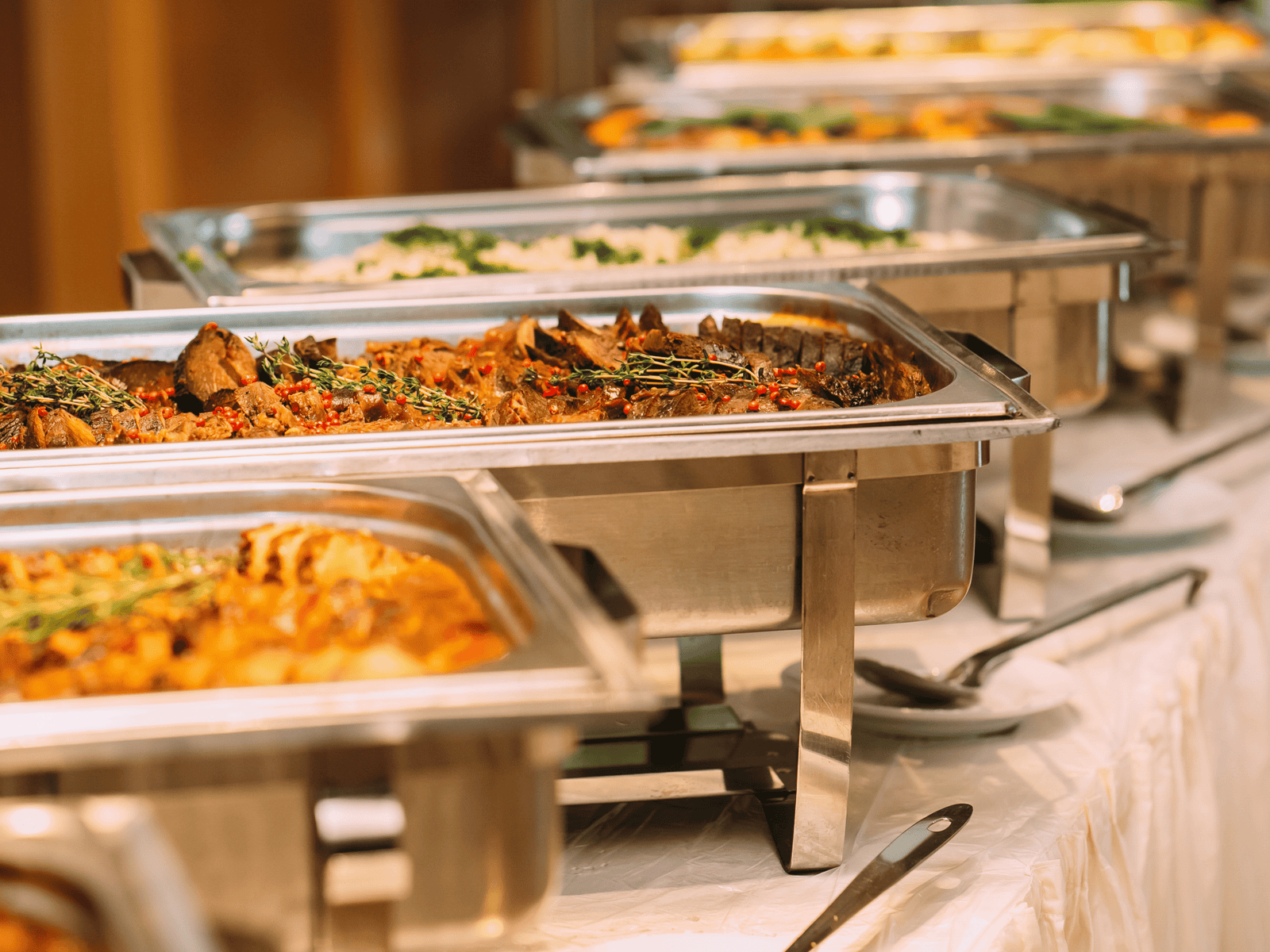Corporate chafing dish buffet spread for office catering